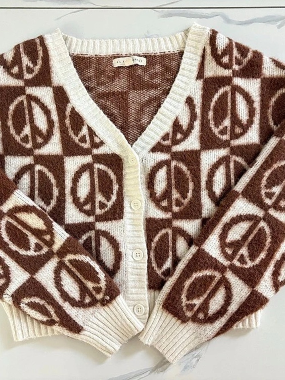 Geometric Cardigan in Brown & Cream Like New